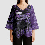 Australia Alzheimer's and Brain Awareness Personalised Kimono Sleeve Blouse Elephant Forget-Me-Not Aboriginal Art