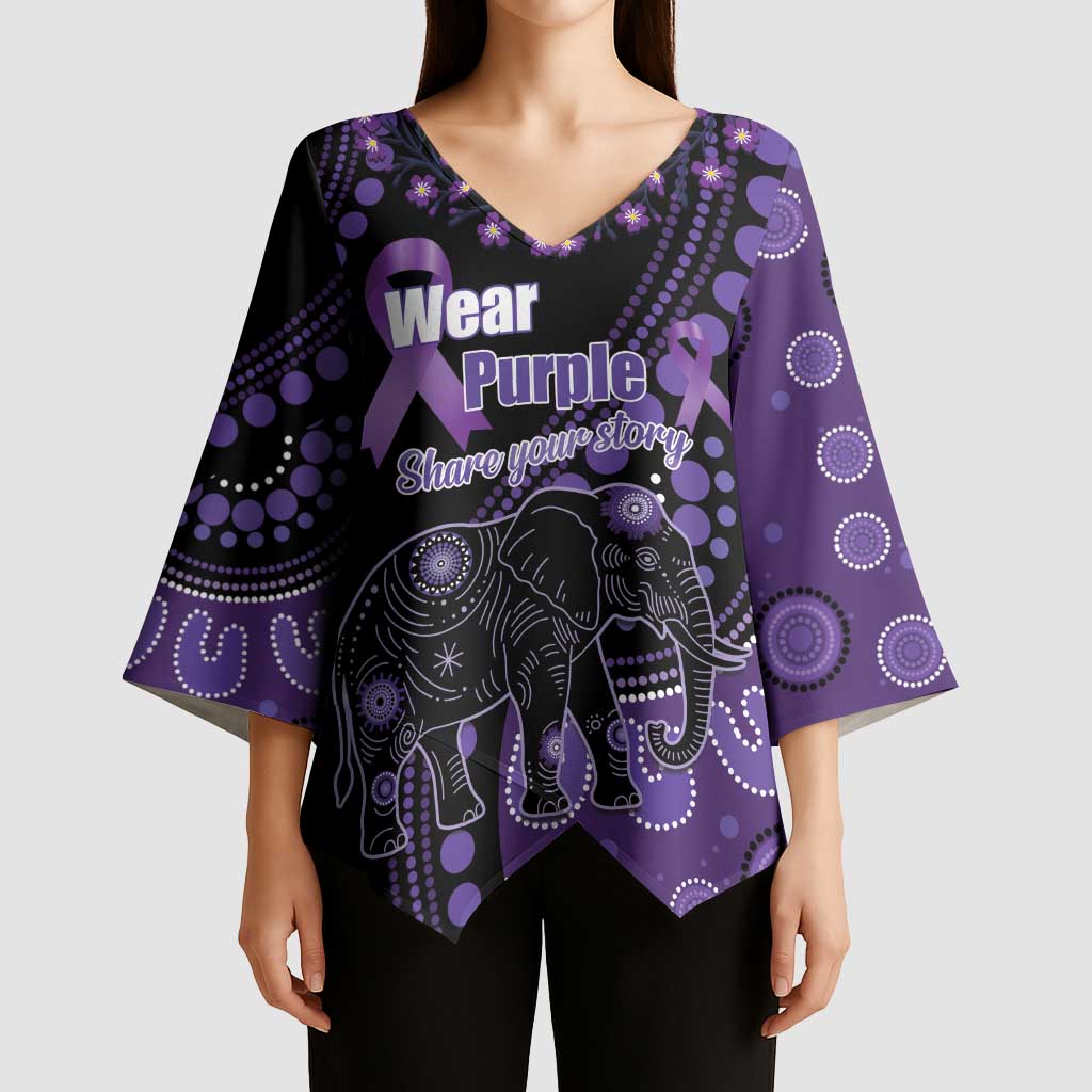 Australia Alzheimer's and Brain Awareness Personalised Kimono Sleeve Blouse Elephant Forget-Me-Not Aboriginal Art