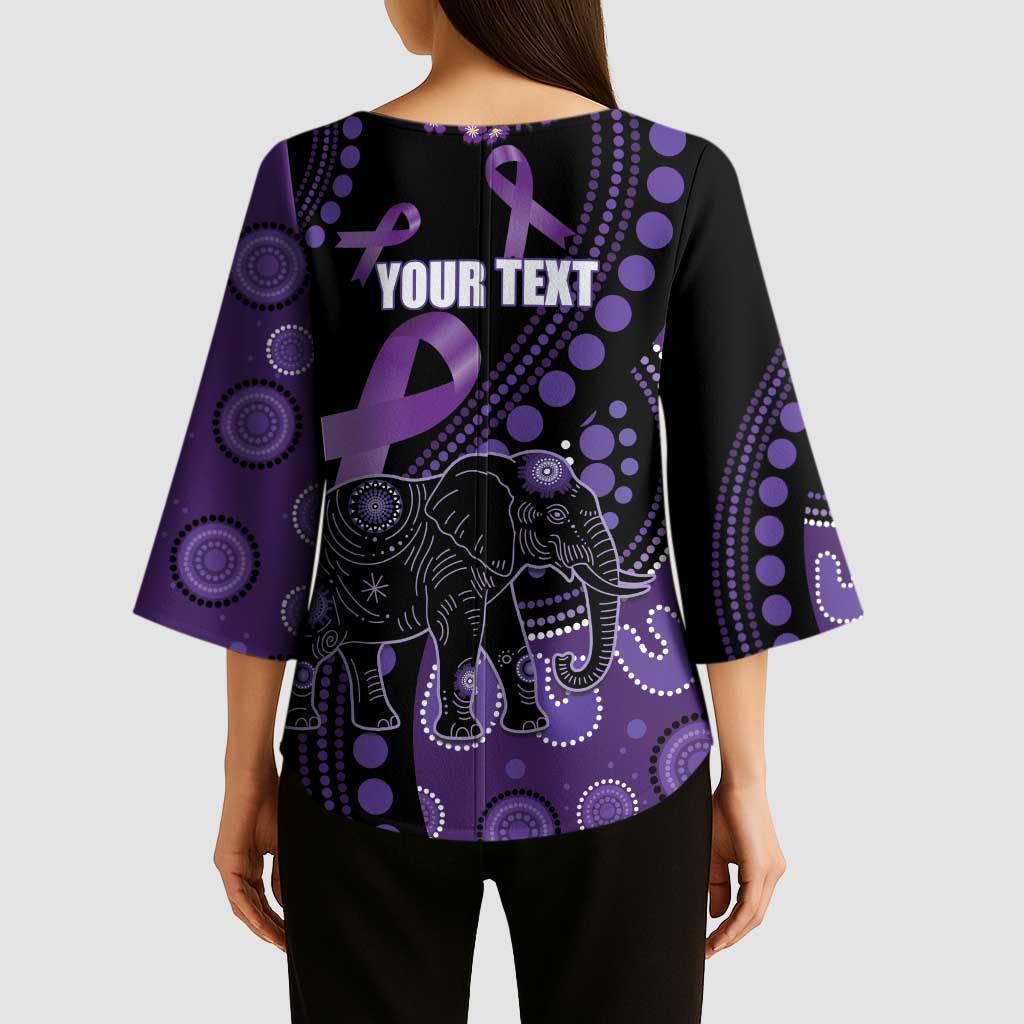 Australia Alzheimer's and Brain Awareness Personalised Kimono Sleeve Blouse Elephant Forget-Me-Not Aboriginal Art