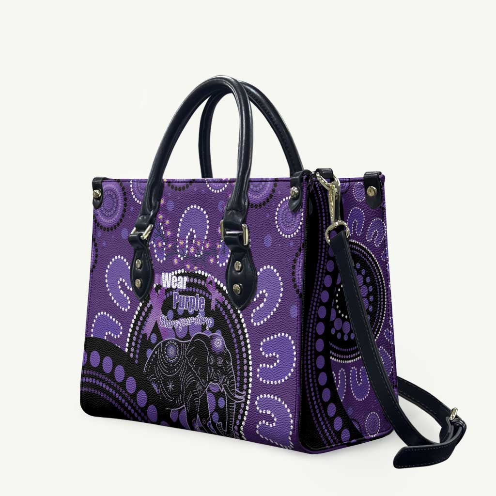 Australia Alzheimer's and Brain Awareness Leather Bag Elephant Forget-Me-Not Aboriginal Art