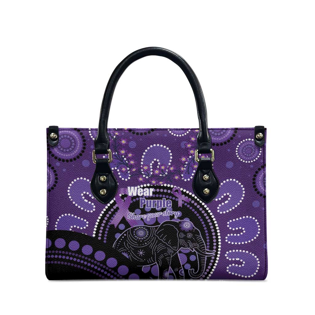Australia Alzheimer's and Brain Awareness Leather Bag Elephant Forget-Me-Not Aboriginal Art
