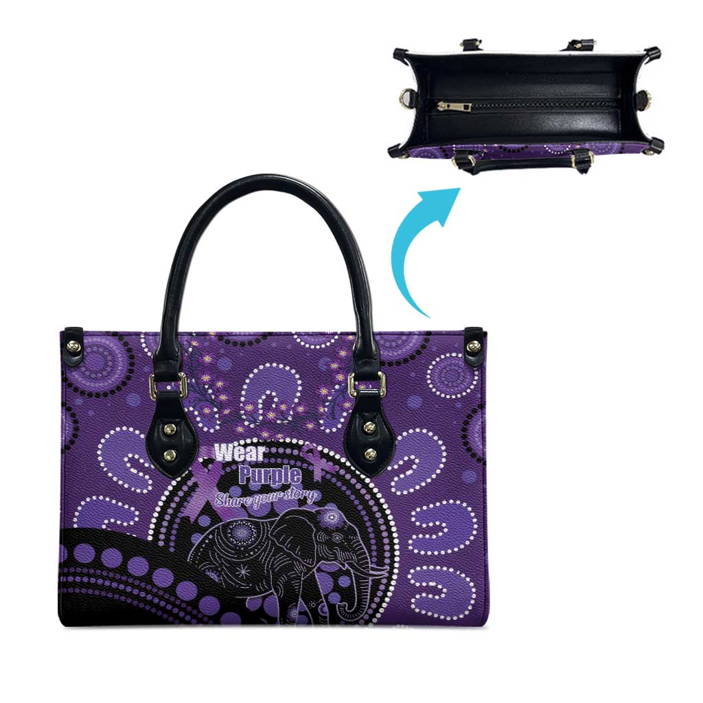 Australia Alzheimer's and Brain Awareness Leather Bag Elephant Forget-Me-Not Aboriginal Art