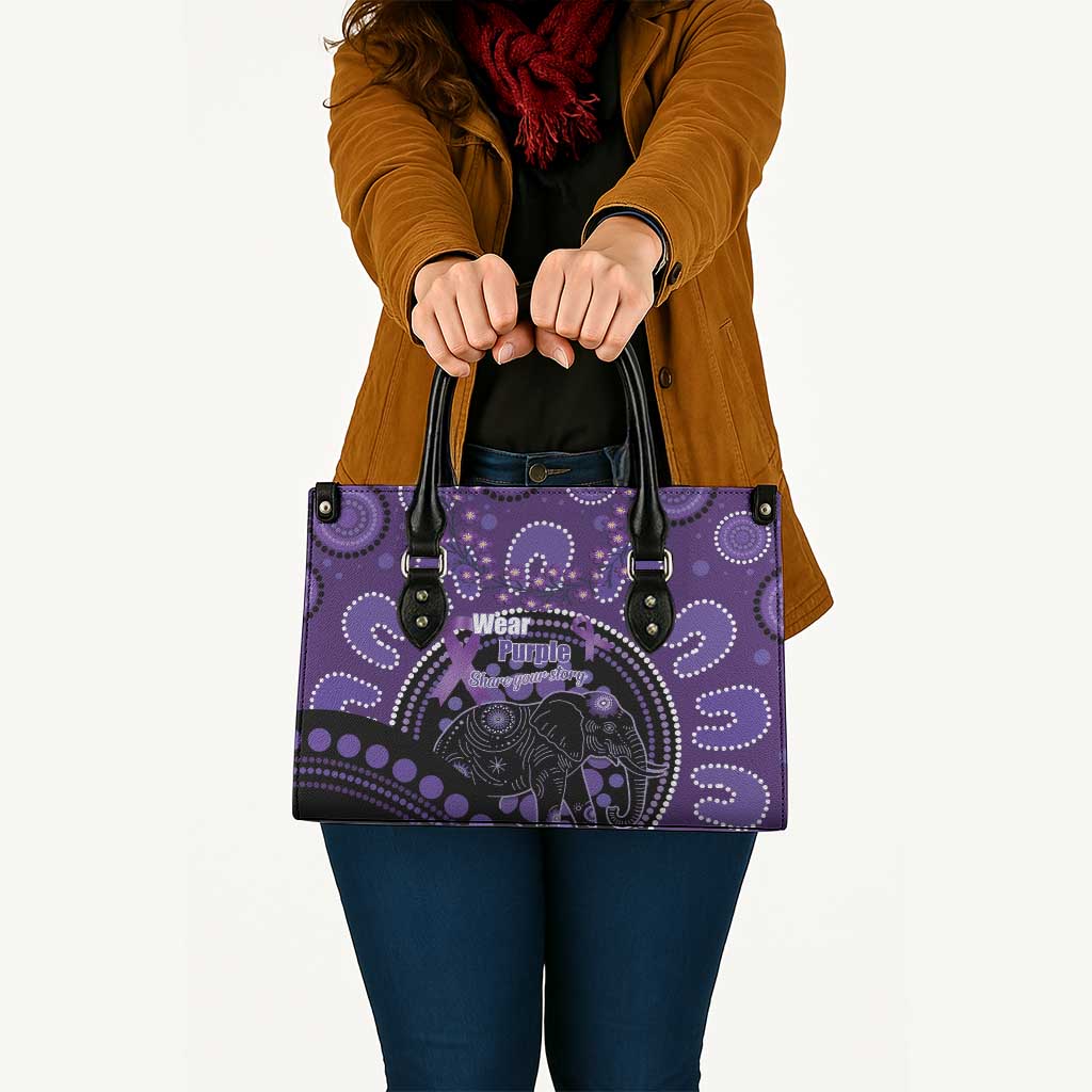 Australia Alzheimer's and Brain Awareness Leather Bag Elephant Forget-Me-Not Aboriginal Art
