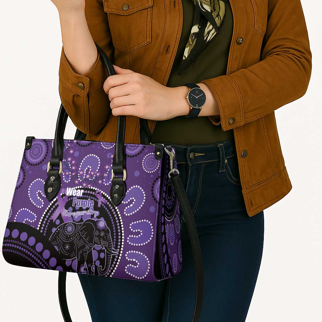 Australia Alzheimer's and Brain Awareness Leather Bag Elephant Forget-Me-Not Aboriginal Art