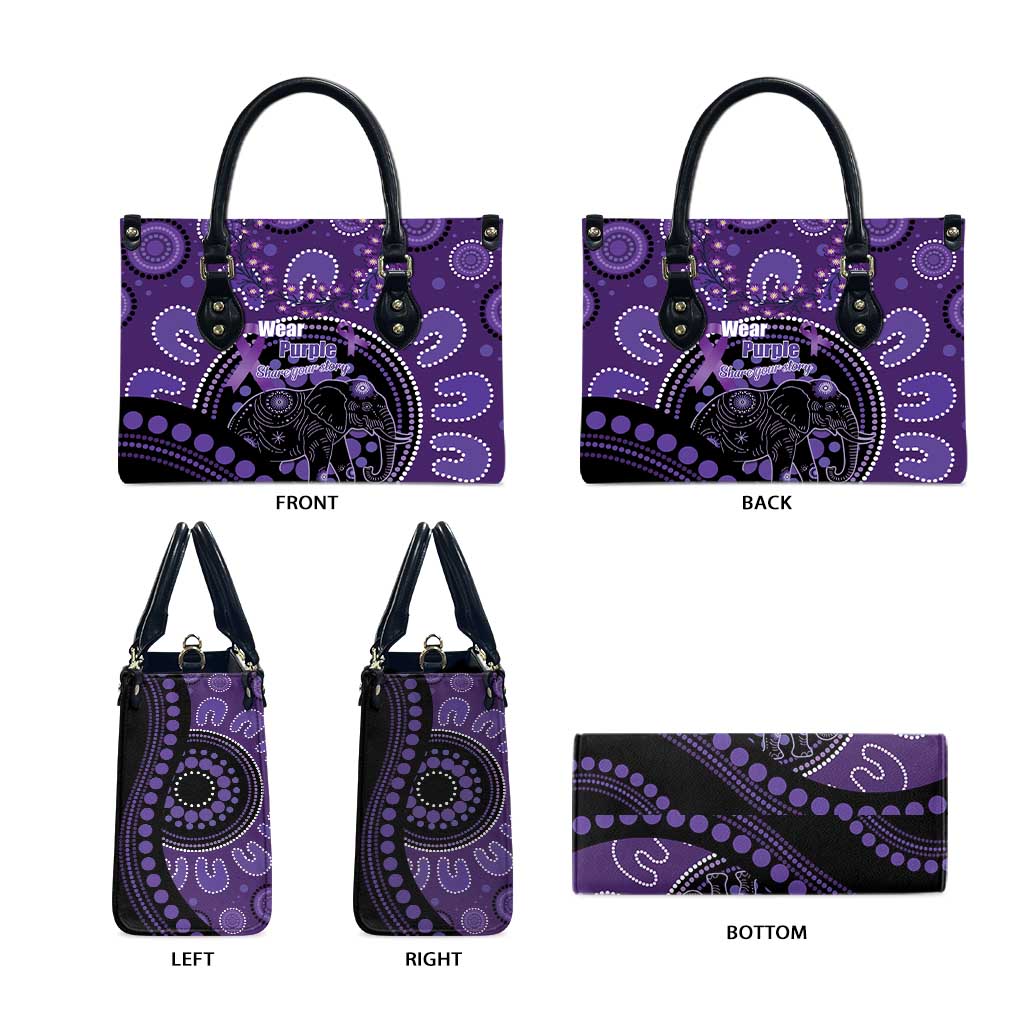 Australia Alzheimer's and Brain Awareness Leather Bag Elephant Forget-Me-Not Aboriginal Art