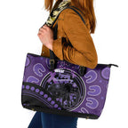 Australia Alzheimer's and Brain Awareness Leather Tote Bag Elephant Forget-Me-Not Aboriginal Art