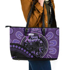Australia Alzheimer's and Brain Awareness Leather Tote Bag Elephant Forget-Me-Not Aboriginal Art