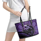 Australia Alzheimer's and Brain Awareness Leather Tote Bag Elephant Forget-Me-Not Aboriginal Art