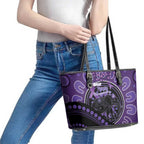 Australia Alzheimer's and Brain Awareness Leather Tote Bag Elephant Forget-Me-Not Aboriginal Art