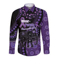 Australia Alzheimer's and Brain Awareness Personalised Long Sleeve Button Shirt Elephant Forget-Me-Not Aboriginal Art