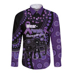 Australia Alzheimer's and Brain Awareness Personalised Long Sleeve Button Shirt Elephant Forget-Me-Not Aboriginal Art