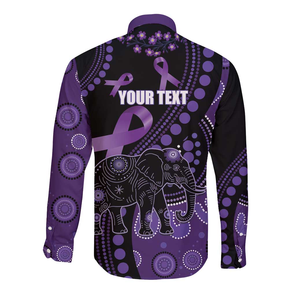 Australia Alzheimer's and Brain Awareness Personalised Long Sleeve Button Shirt Elephant Forget-Me-Not Aboriginal Art