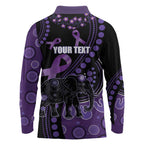 Australia Alzheimer's and Brain Awareness Personalised Long Sleeve Polo Shirt Elephant Forget-Me-Not Aboriginal Art