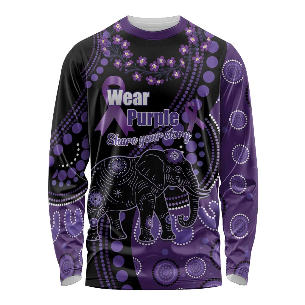 Australia Alzheimer's and Brain Awareness Personalised Long Sleeve Shirt Elephant Forget-Me-Not Aboriginal Art