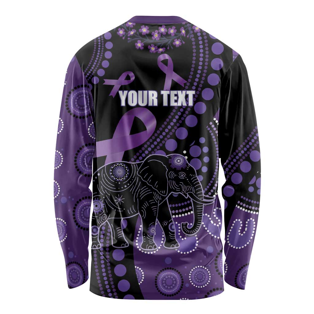Australia Alzheimer's and Brain Awareness Personalised Long Sleeve Shirt Elephant Forget-Me-Not Aboriginal Art