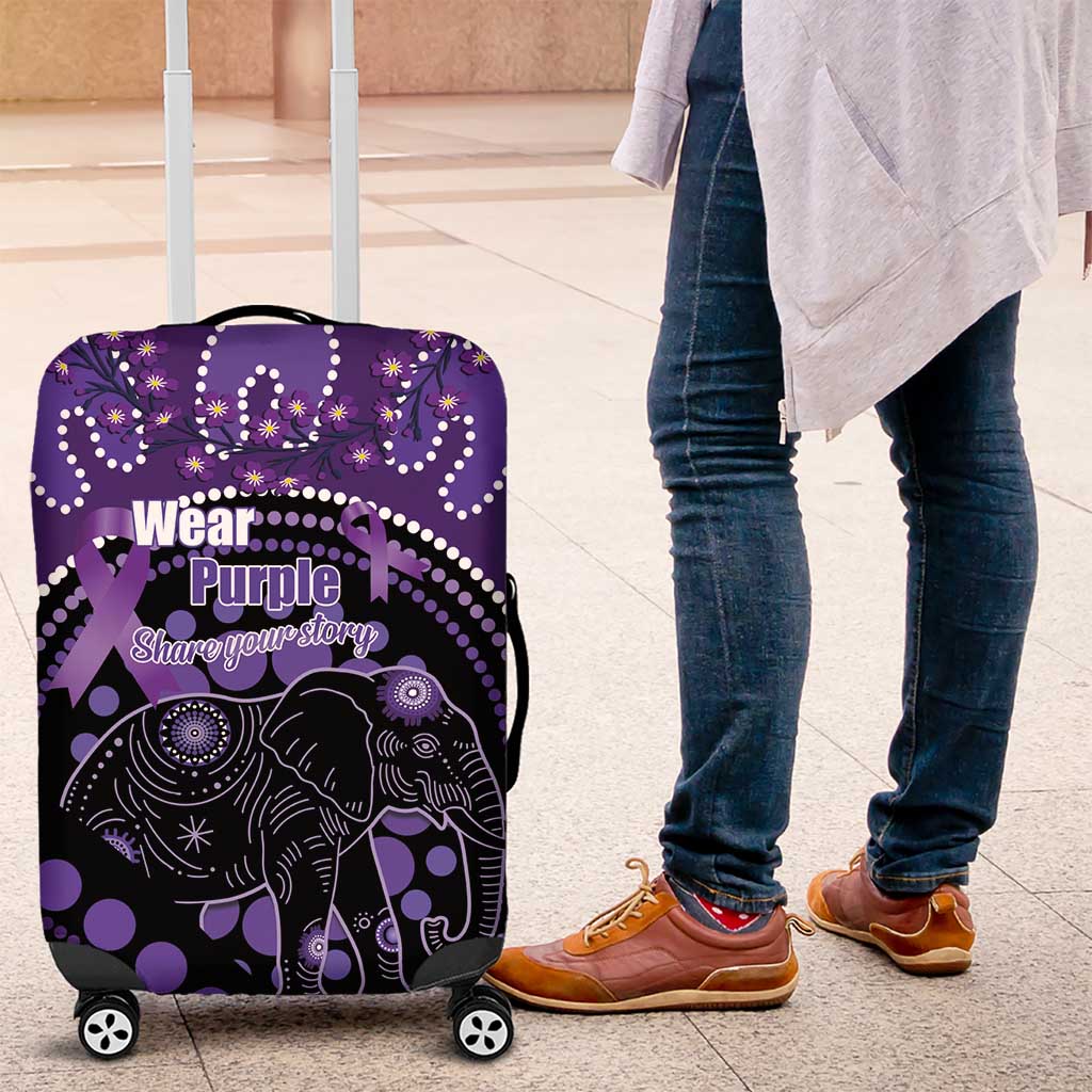 Australia Alzheimer's and Brain Awareness Luggage Cover Elephant Forget-Me-Not Aboriginal Art