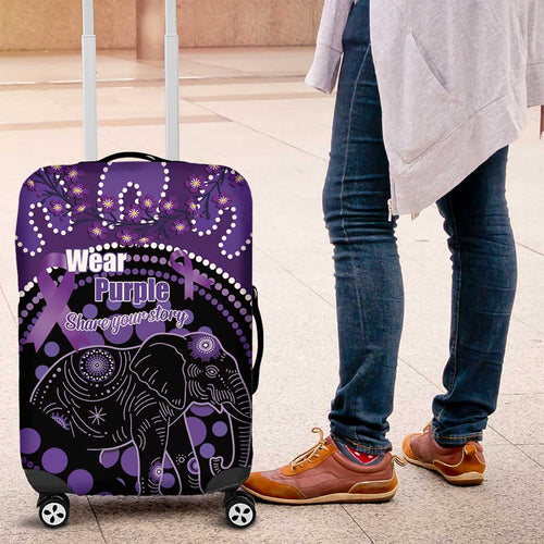 Australia Alzheimer's and Brain Awareness Luggage Cover Elephant Forget-Me-Not Aboriginal Art