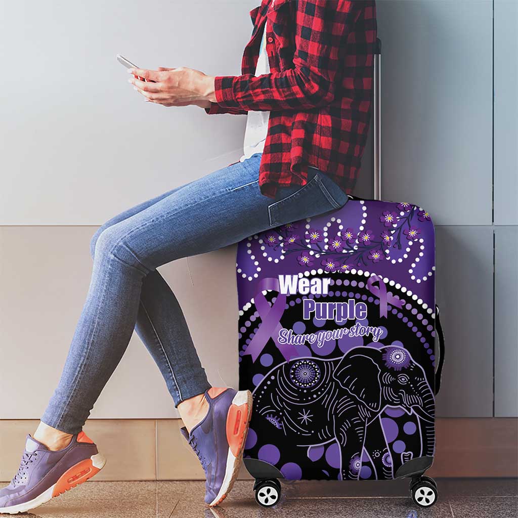 Australia Alzheimer's and Brain Awareness Luggage Cover Elephant Forget-Me-Not Aboriginal Art