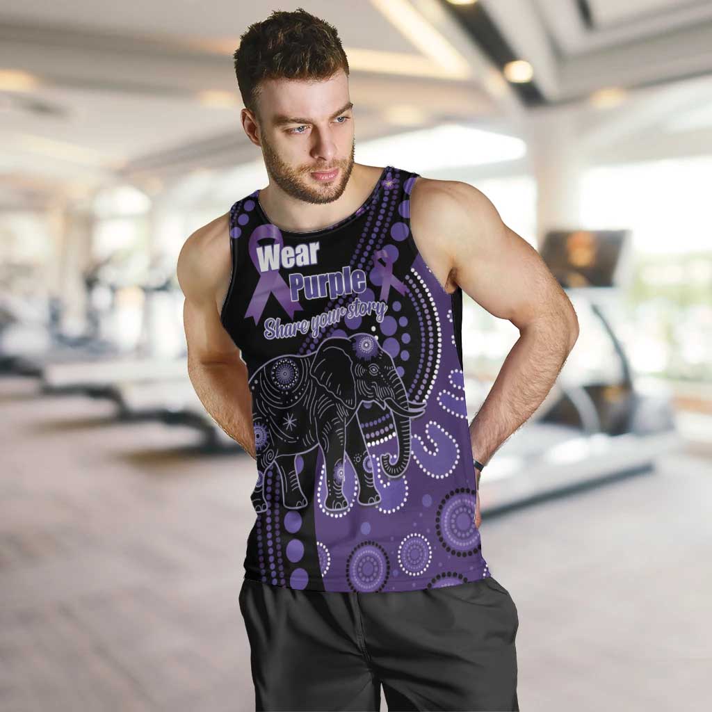 Australia Alzheimer's and Brain Awareness Personalised Men Tank Top Elephant Forget-Me-Not Aboriginal Art