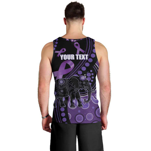 Australia Alzheimer's and Brain Awareness Personalised Men Tank Top Elephant Forget-Me-Not Aboriginal Art