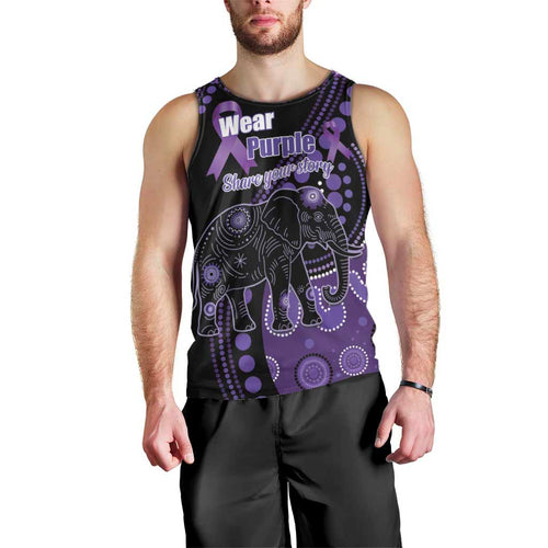 Australia Alzheimer's and Brain Awareness Personalised Men Tank Top Elephant Forget-Me-Not Aboriginal Art