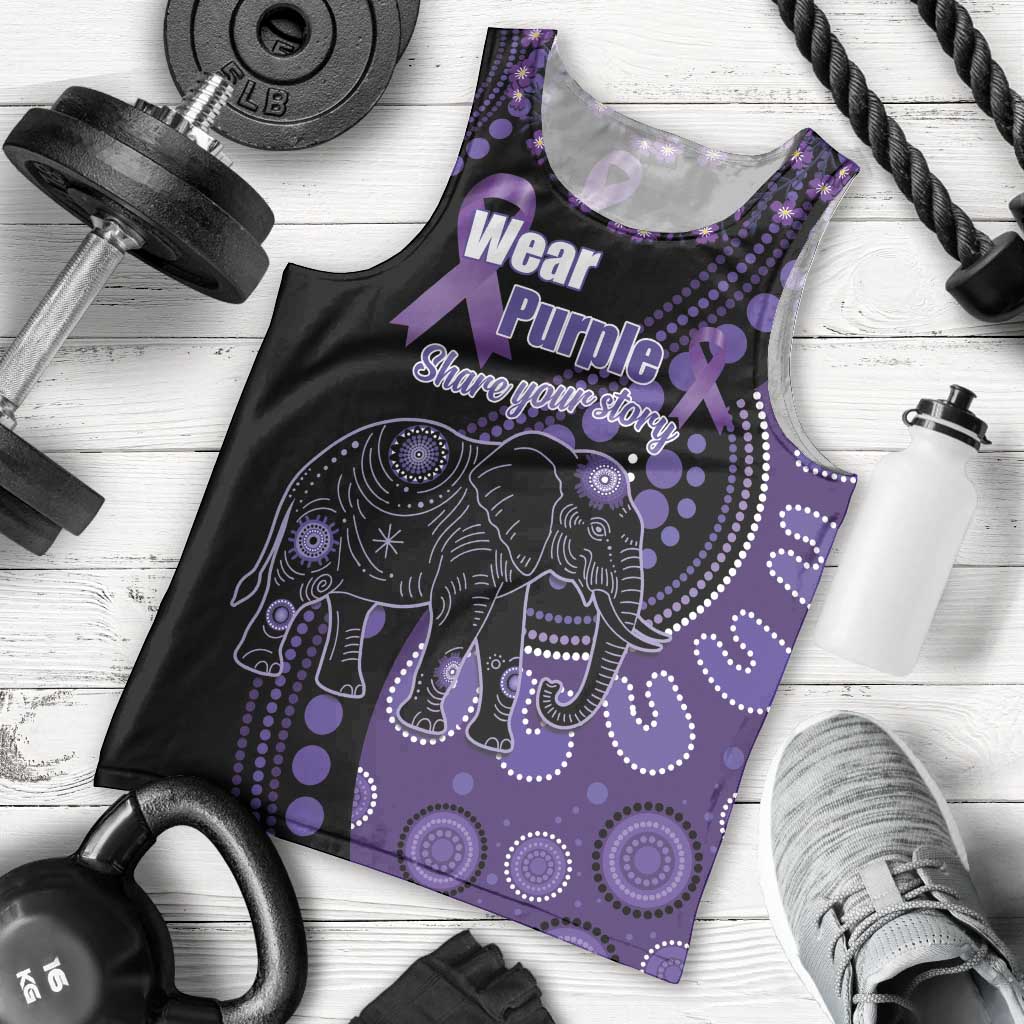 Australia Alzheimer's and Brain Awareness Personalised Men Tank Top Elephant Forget-Me-Not Aboriginal Art