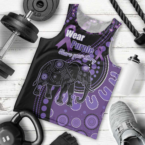 Australia Alzheimer's and Brain Awareness Personalised Men Tank Top Elephant Forget-Me-Not Aboriginal Art