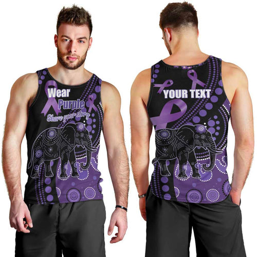 Australia Alzheimer's and Brain Awareness Personalised Men Tank Top Elephant Forget-Me-Not Aboriginal Art