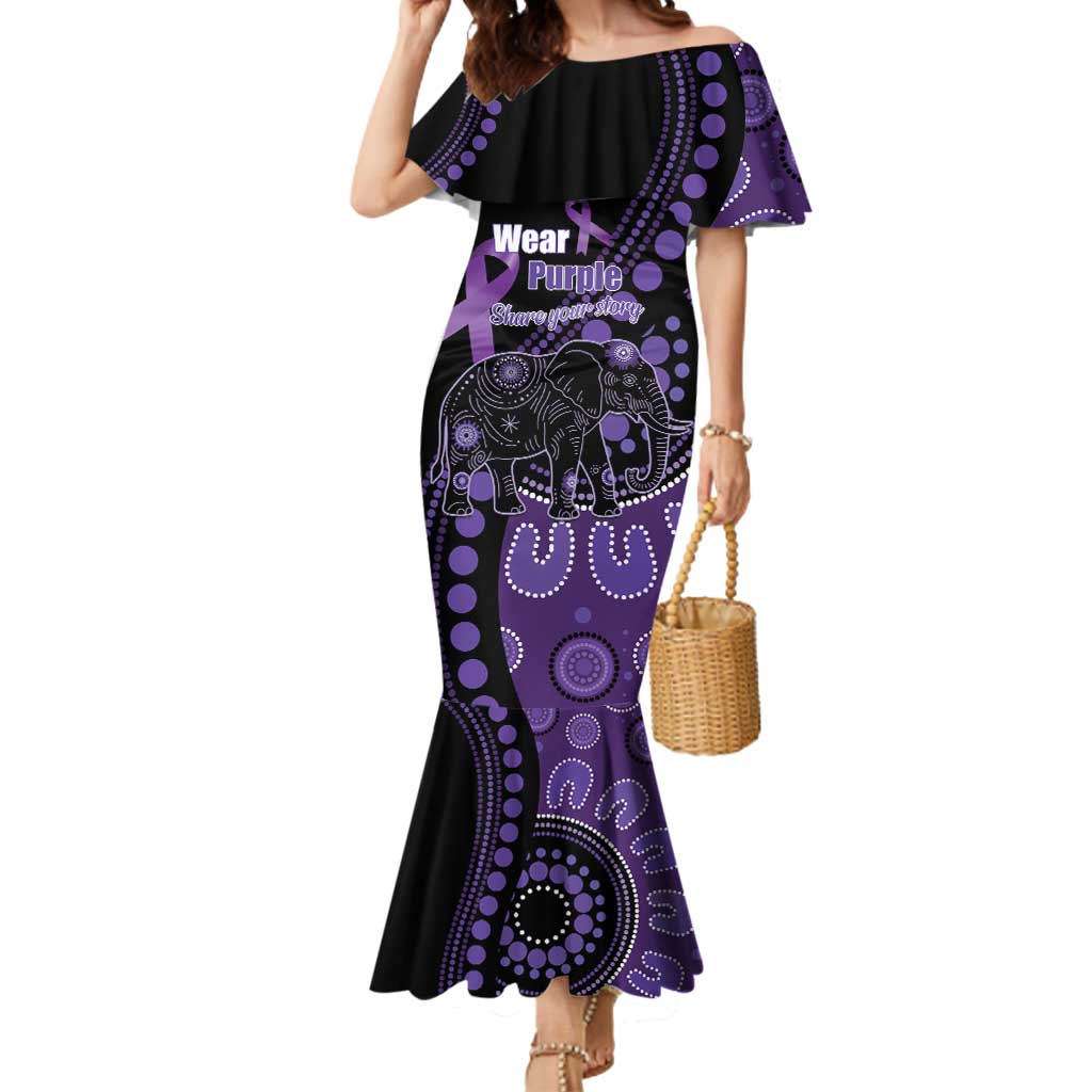 Australia Alzheimer's and Brain Awareness Personalised Mermaid Dress Elephant Forget-Me-Not Aboriginal Art