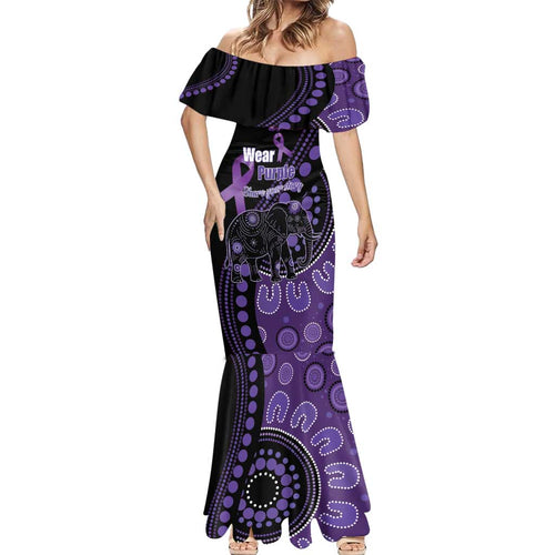 Australia Alzheimer's and Brain Awareness Personalised Mermaid Dress Elephant Forget-Me-Not Aboriginal Art