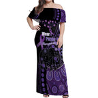 Australia Alzheimer's and Brain Awareness Personalised Off Shoulder Maxi Dress Elephant Forget-Me-Not Aboriginal Art
