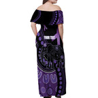 Australia Alzheimer's and Brain Awareness Personalised Off Shoulder Maxi Dress Elephant Forget-Me-Not Aboriginal Art