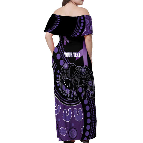 Australia Alzheimer's and Brain Awareness Personalised Off Shoulder Maxi Dress Elephant Forget-Me-Not Aboriginal Art