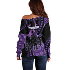 Australia Alzheimer's and Brain Awareness Personalised Off Shoulder Sweater Elephant Forget-Me-Not Aboriginal Art