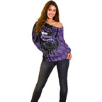 Australia Alzheimer's and Brain Awareness Personalised Off Shoulder Sweater Elephant Forget-Me-Not Aboriginal Art