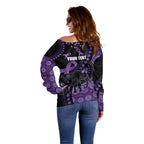Australia Alzheimer's and Brain Awareness Personalised Off Shoulder Sweater Elephant Forget-Me-Not Aboriginal Art