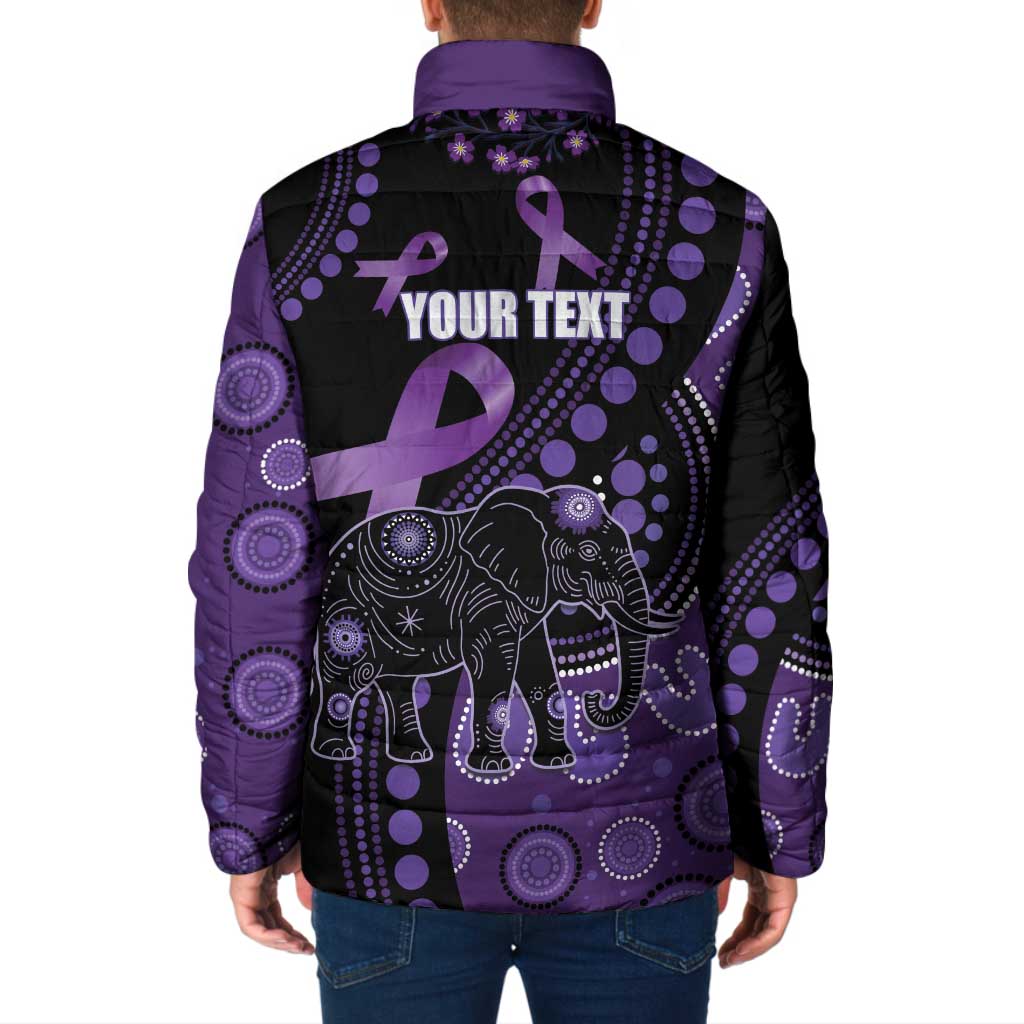 Australia Alzheimer's and Brain Awareness Personalised Padded Jacket Elephant Forget-Me-Not Aboriginal Art