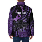 Australia Alzheimer's and Brain Awareness Personalised Padded Jacket Elephant Forget-Me-Not Aboriginal Art