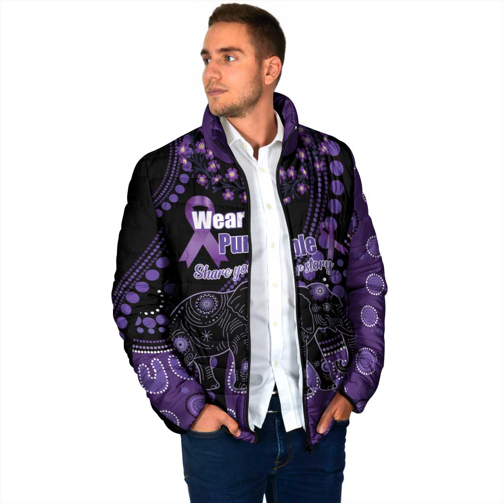 Australia Alzheimer's and Brain Awareness Personalised Padded Jacket Elephant Forget-Me-Not Aboriginal Art
