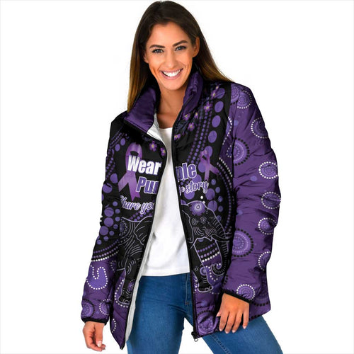 Australia Alzheimer's and Brain Awareness Personalised Padded Jacket Elephant Forget-Me-Not Aboriginal Art