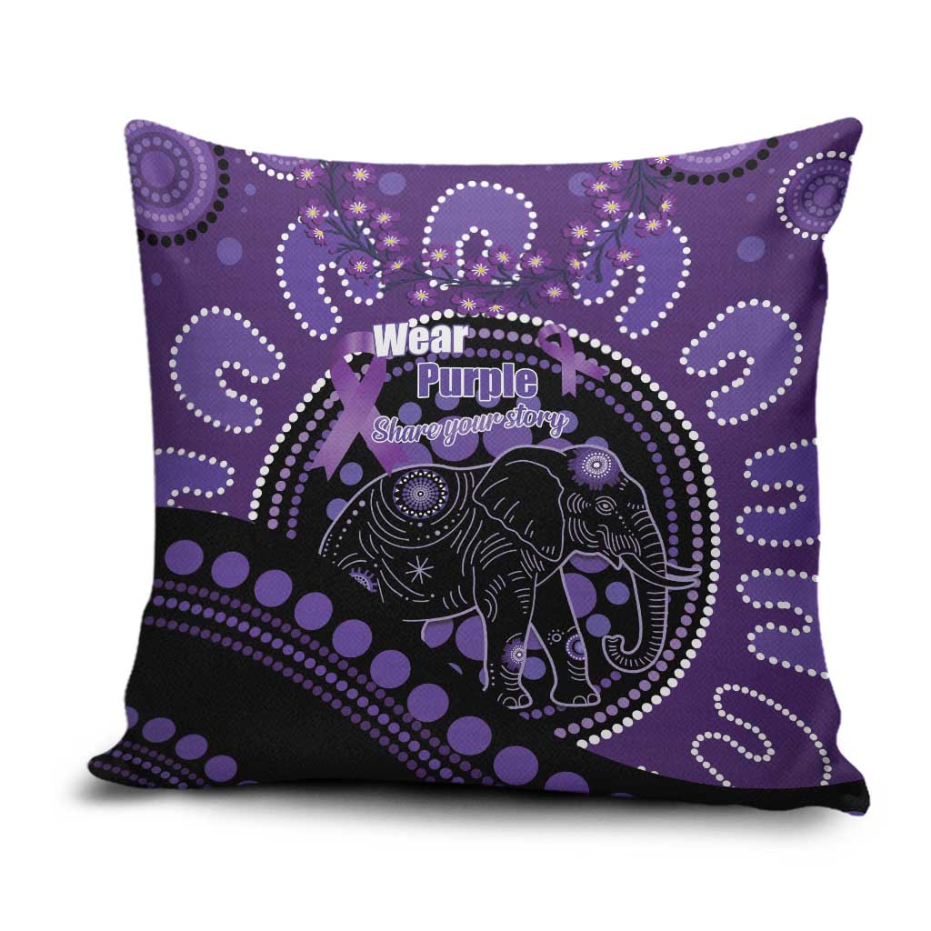 Australia Alzheimer's and Brain Awareness Pillow Cover Elephant Forget-Me-Not Aboriginal Art