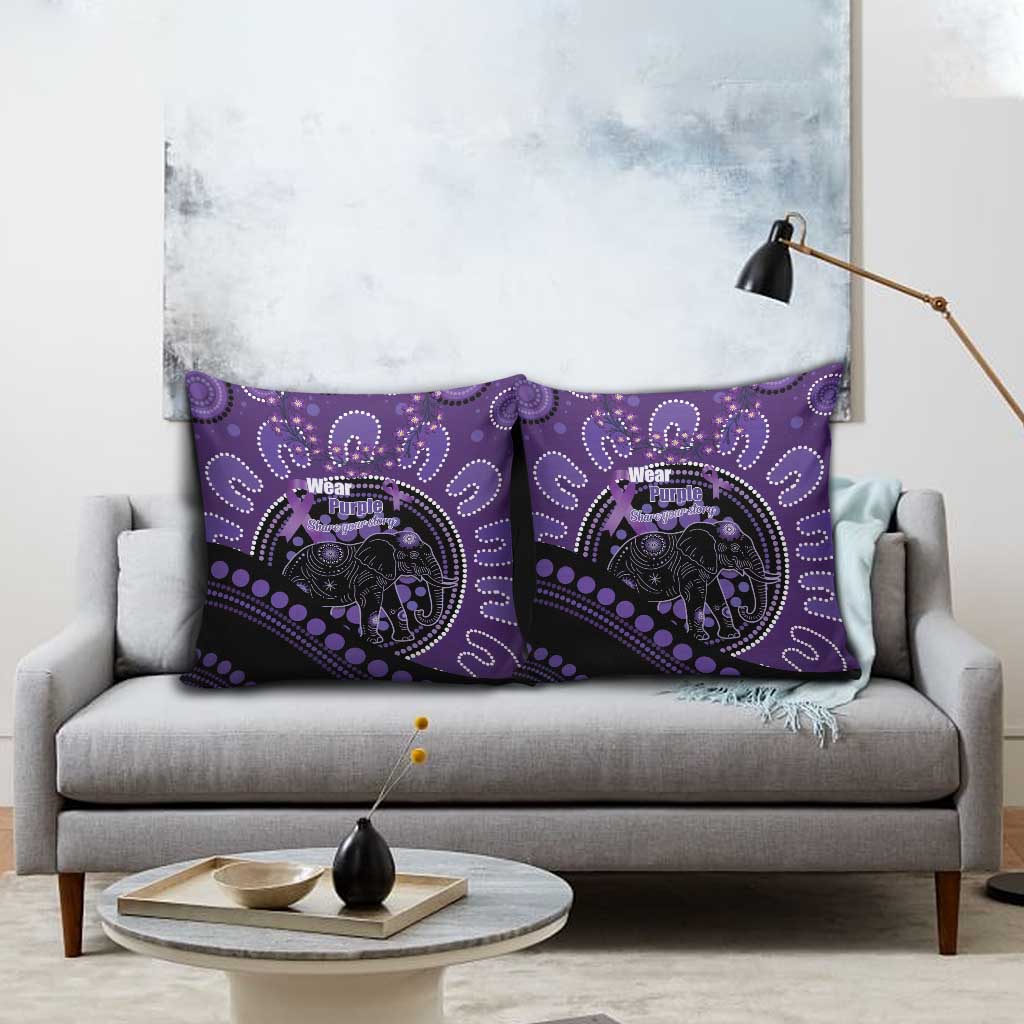 Australia Alzheimer's and Brain Awareness Pillow Cover Elephant Forget-Me-Not Aboriginal Art