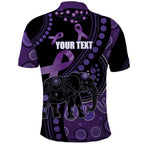 Australia Alzheimer's and Brain Awareness Personalised Polo Shirt Elephant Forget-Me-Not Aboriginal Art
