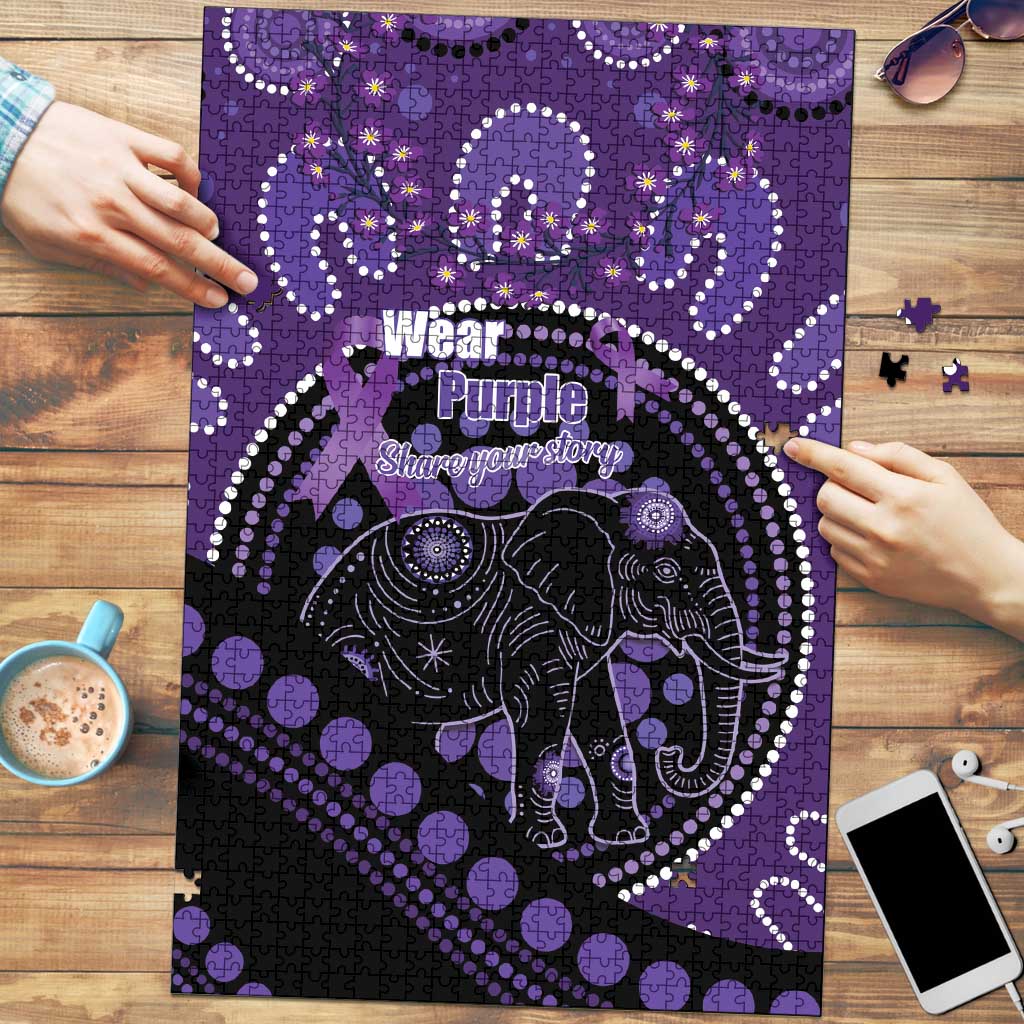Australia Alzheimer's and Brain Awareness Puzzle Elephant Forget-Me-Not Aboriginal Art