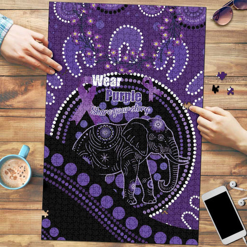 Australia Alzheimer's and Brain Awareness Puzzle Elephant Forget-Me-Not Aboriginal Art
