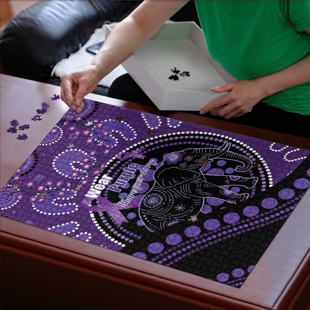 Australia Alzheimer's and Brain Awareness Puzzle Elephant Forget-Me-Not Aboriginal Art
