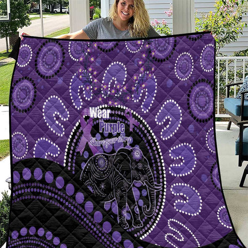 Australia Alzheimer's and Brain Awareness Quilt Elephant Forget-Me-Not Aboriginal Art