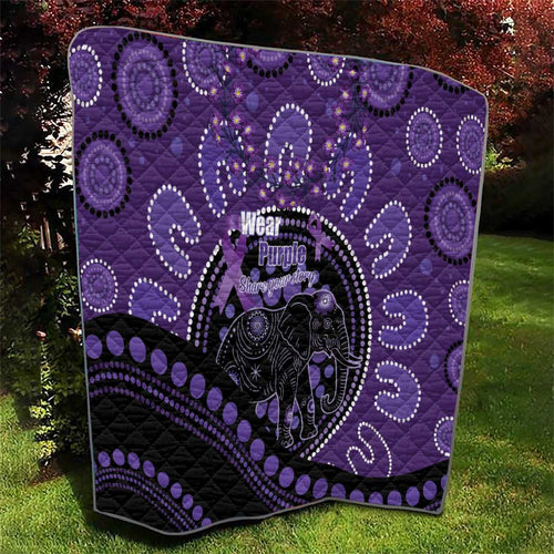 Australia Alzheimer's and Brain Awareness Quilt Elephant Forget-Me-Not Aboriginal Art