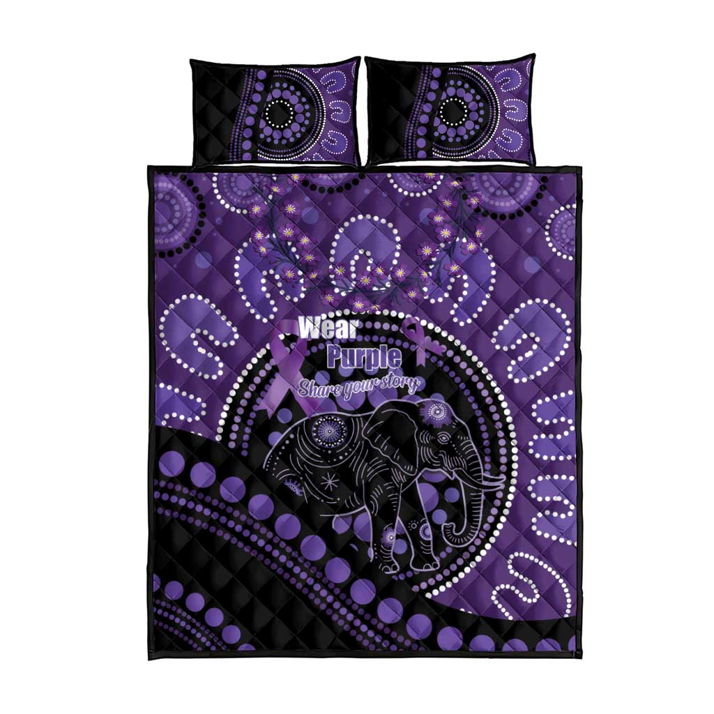 Australia Alzheimer's and Brain Awareness Quilt Bed Set Elephant Forget-Me-Not Aboriginal Art