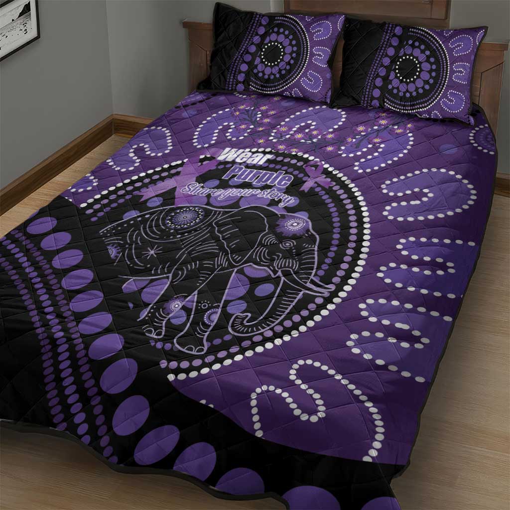 Australia Alzheimer's and Brain Awareness Quilt Bed Set Elephant Forget-Me-Not Aboriginal Art